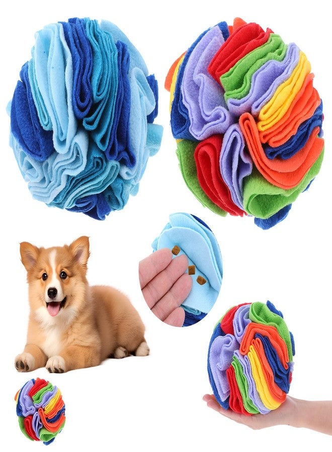 AojSup 2 Packs Snuffle Ball for Dogs - Sniffle Interactive Treat Ball, Stress Relief, Slow Feeder, Puzzle Toy for Small Medium Dogs Cats, Soft Polar Fleece, Rainbow & Ocean Blue, 5.9 Inches - Image 1